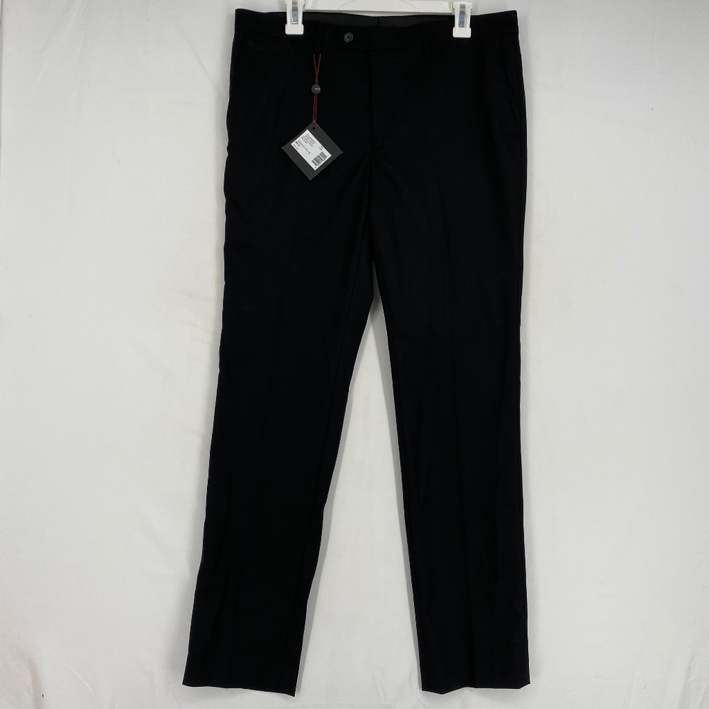 1670 Mens Size 34W 32L Dress Work Pants Black Straight Leg Flat Front